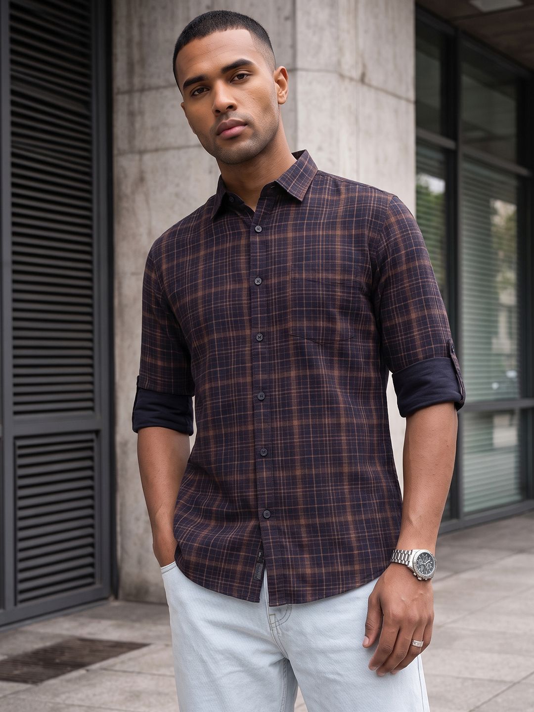 The Roadster Life Co. Checked Pure Cotton Casual Shirt