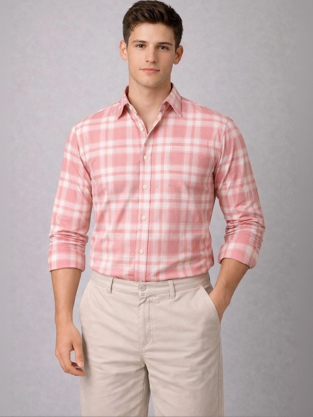 Studio-9 Men Classic Slim Fit Checked Casual Shirt