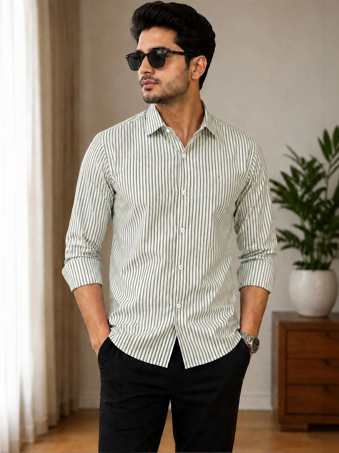 POLAR PARADISE Men Classic Striped Casual Shirt