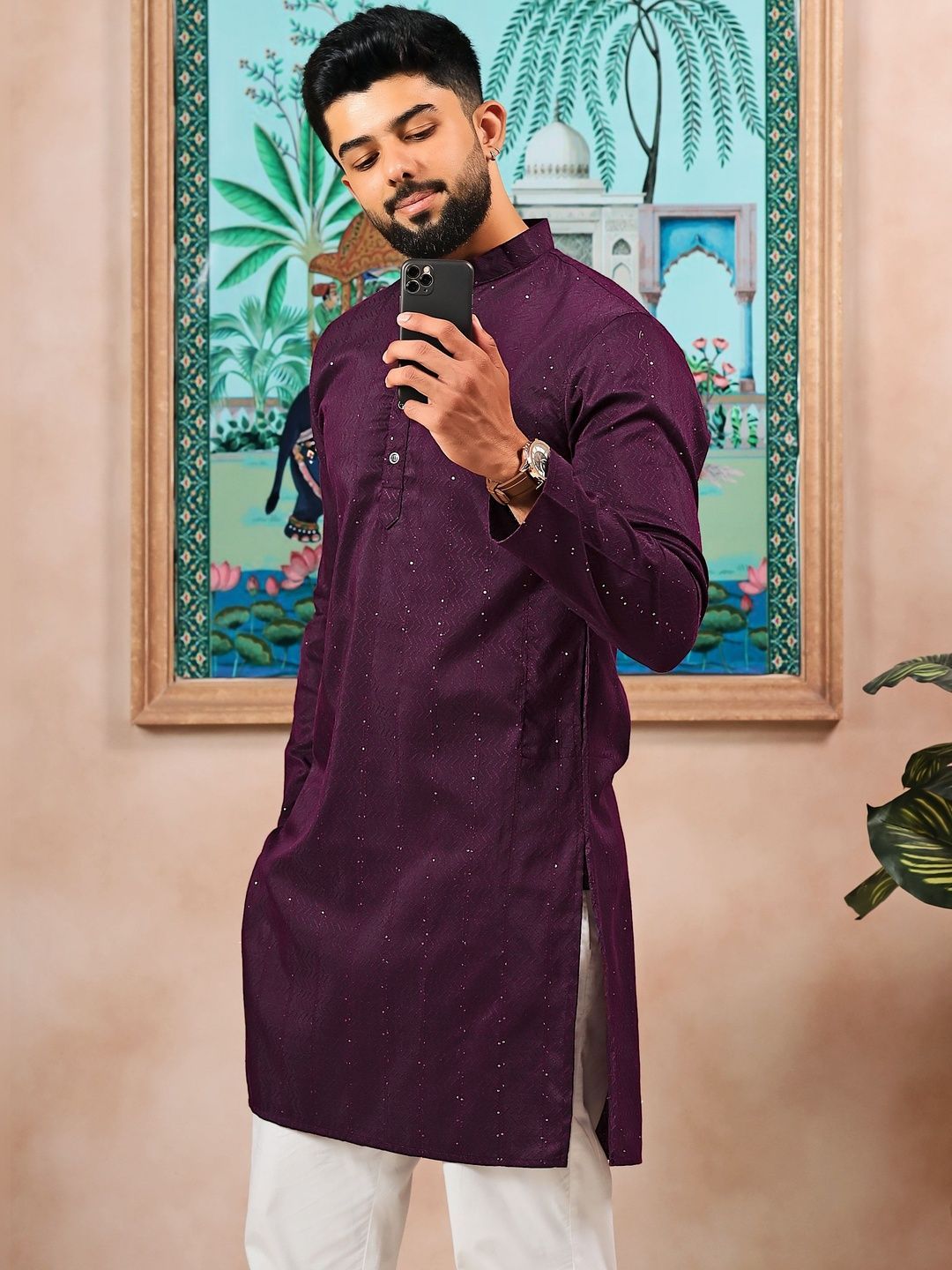 Koshin Men Embellished Sequinned Handloom Kurta
