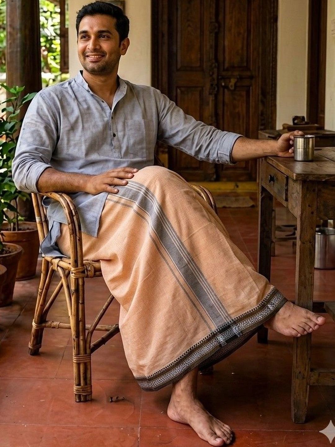 Sharan Elegance Men Striped Cotton Dhoti Dhotis