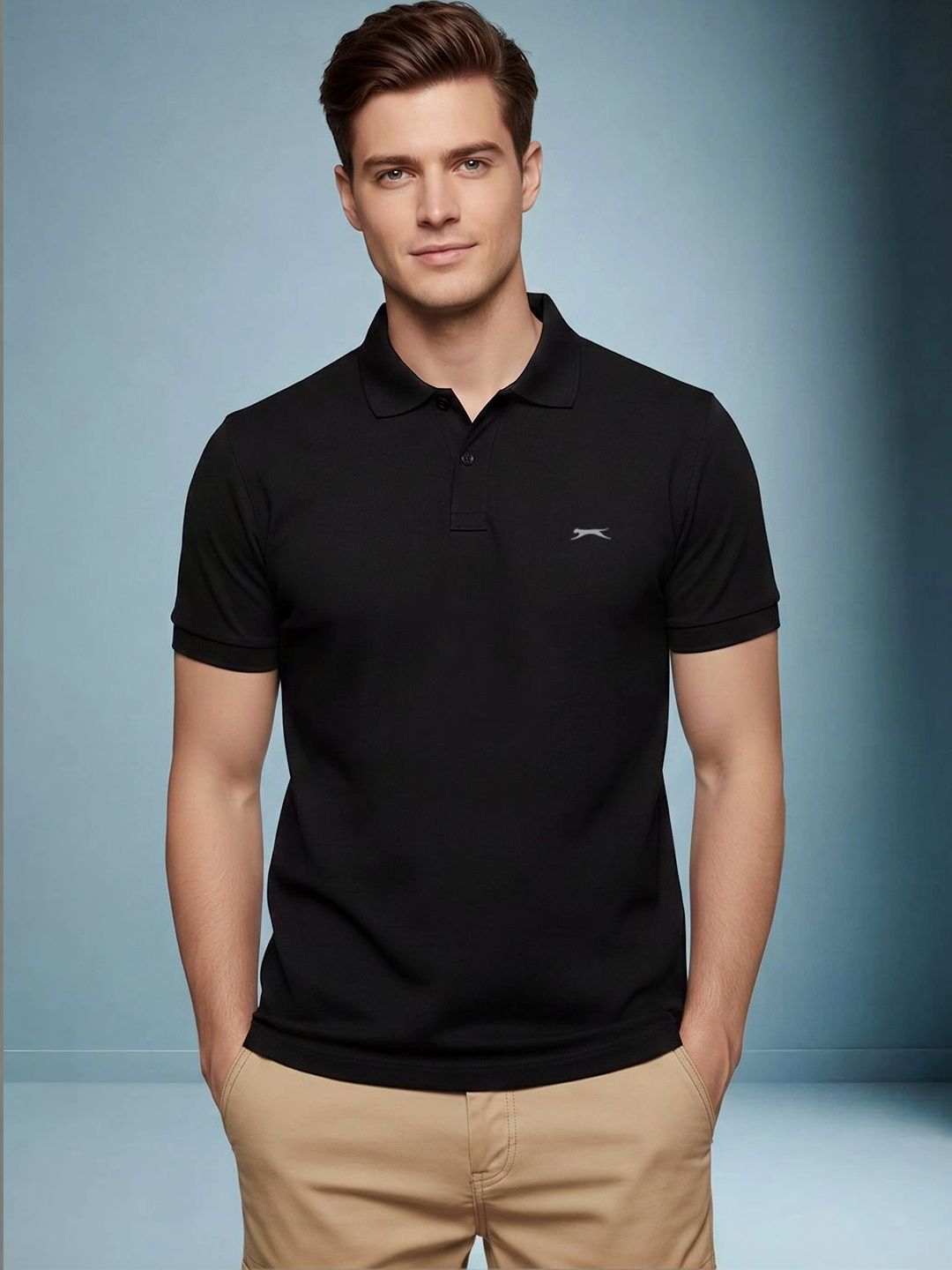 Slazenger Men Brand Logo Polo Collar T-shirt