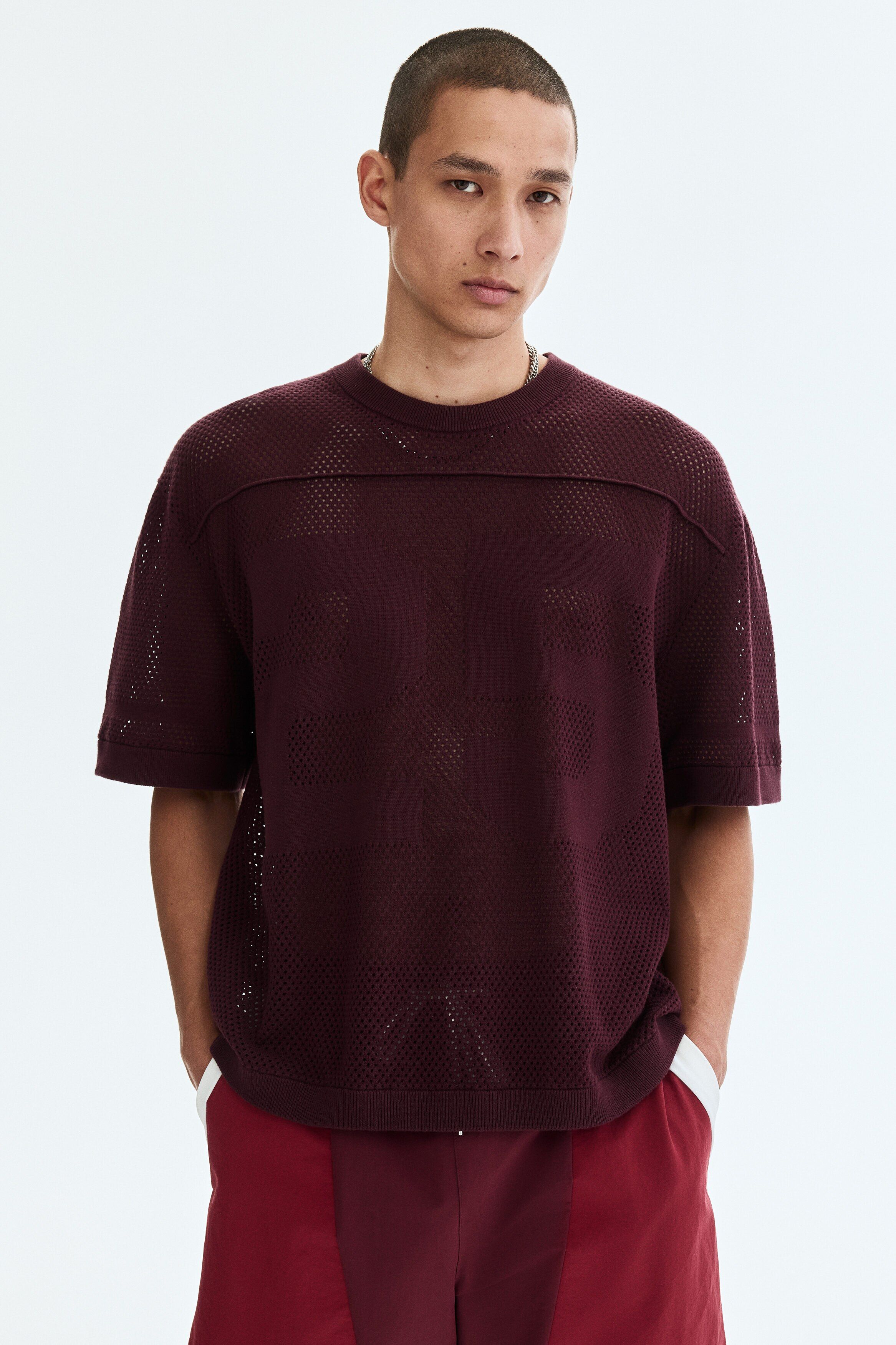 H&M Relaxed Fit Boxy Hole-knit T-shirt deal from myntra H&M Relaxed Fit Boxy Hole-knit T-shirt deal from myntra