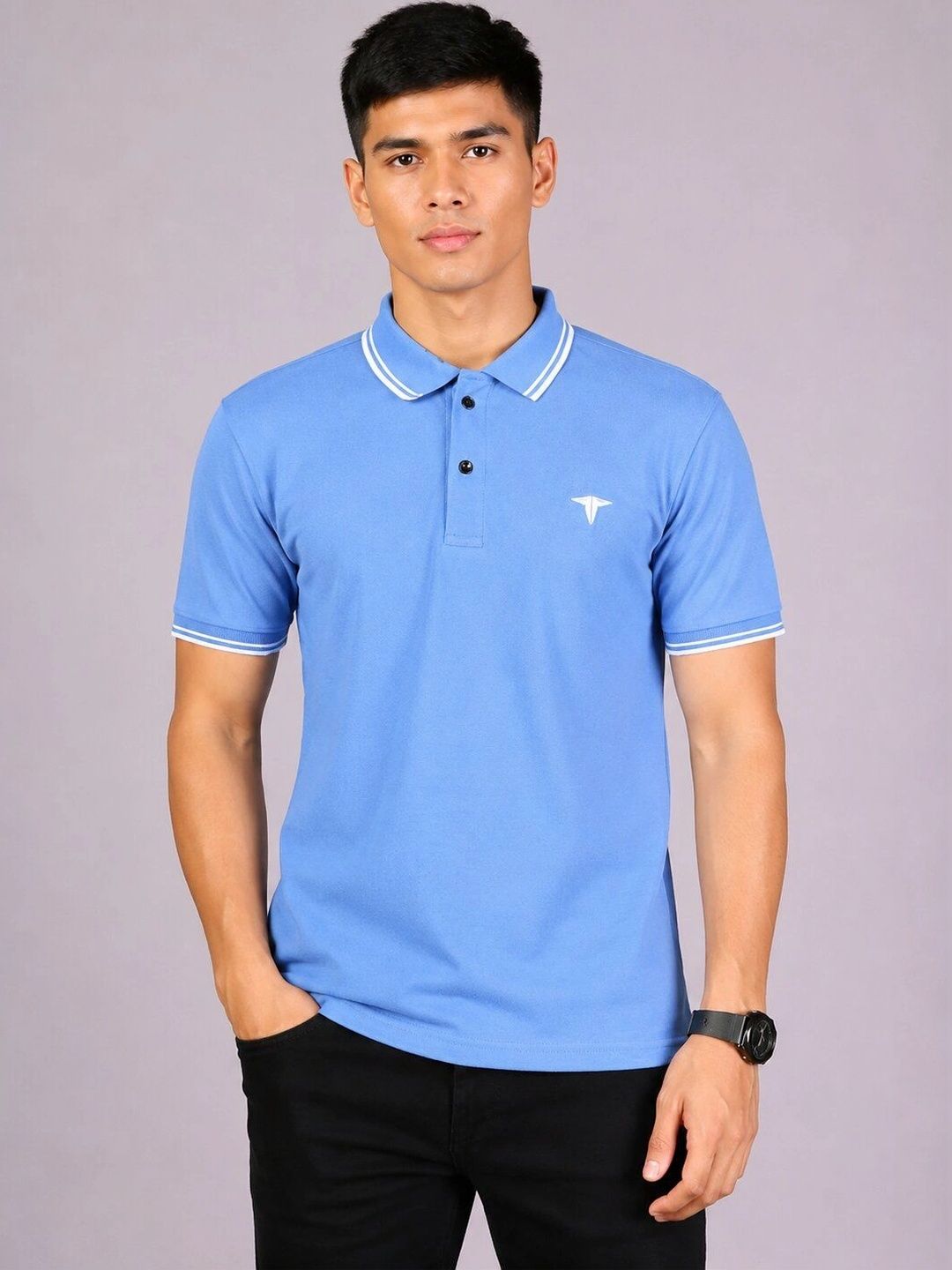 R.Code by The Roadster Life Co. Men Brand Logo Polo Collar T-shirt