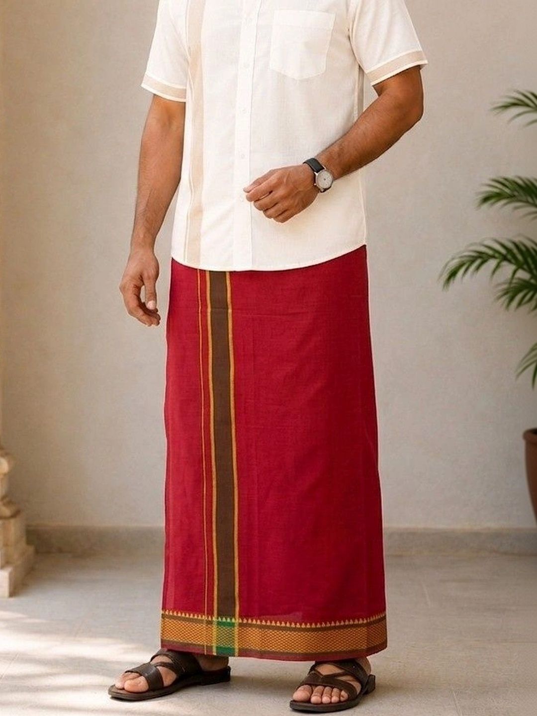Sharan Elegance Men Striped Cotton Dhoti Dhotis