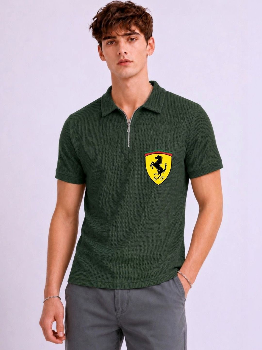 Mobox Men Brand Logo Polo Collar T-shirt