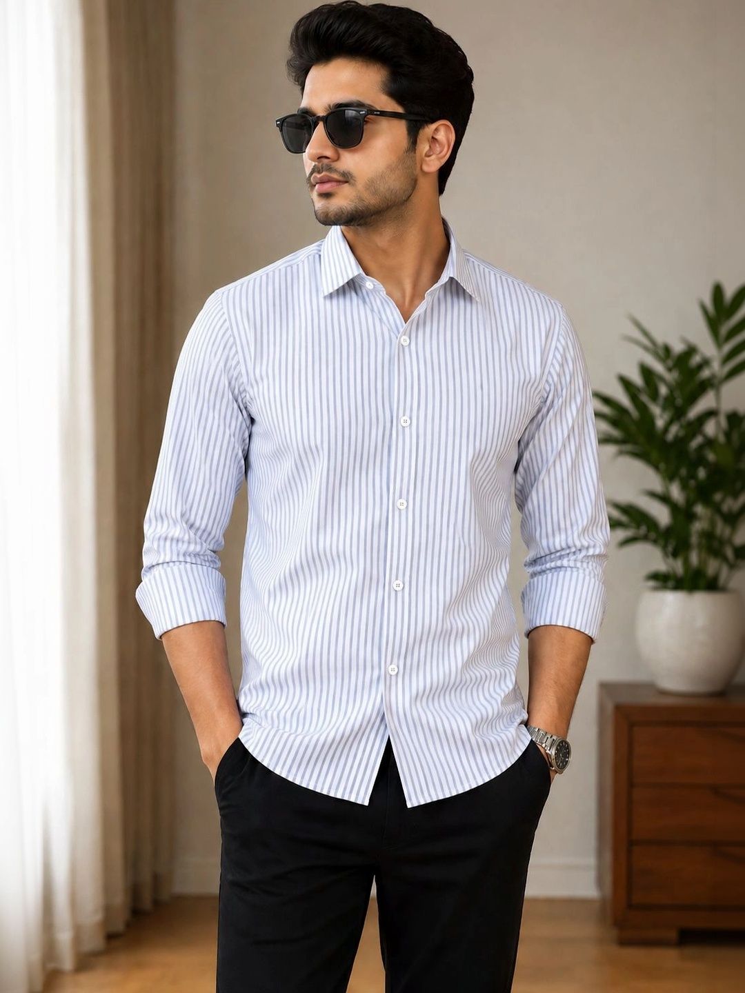 POLAR PARADISE Men Classic Striped Casual Shirt
