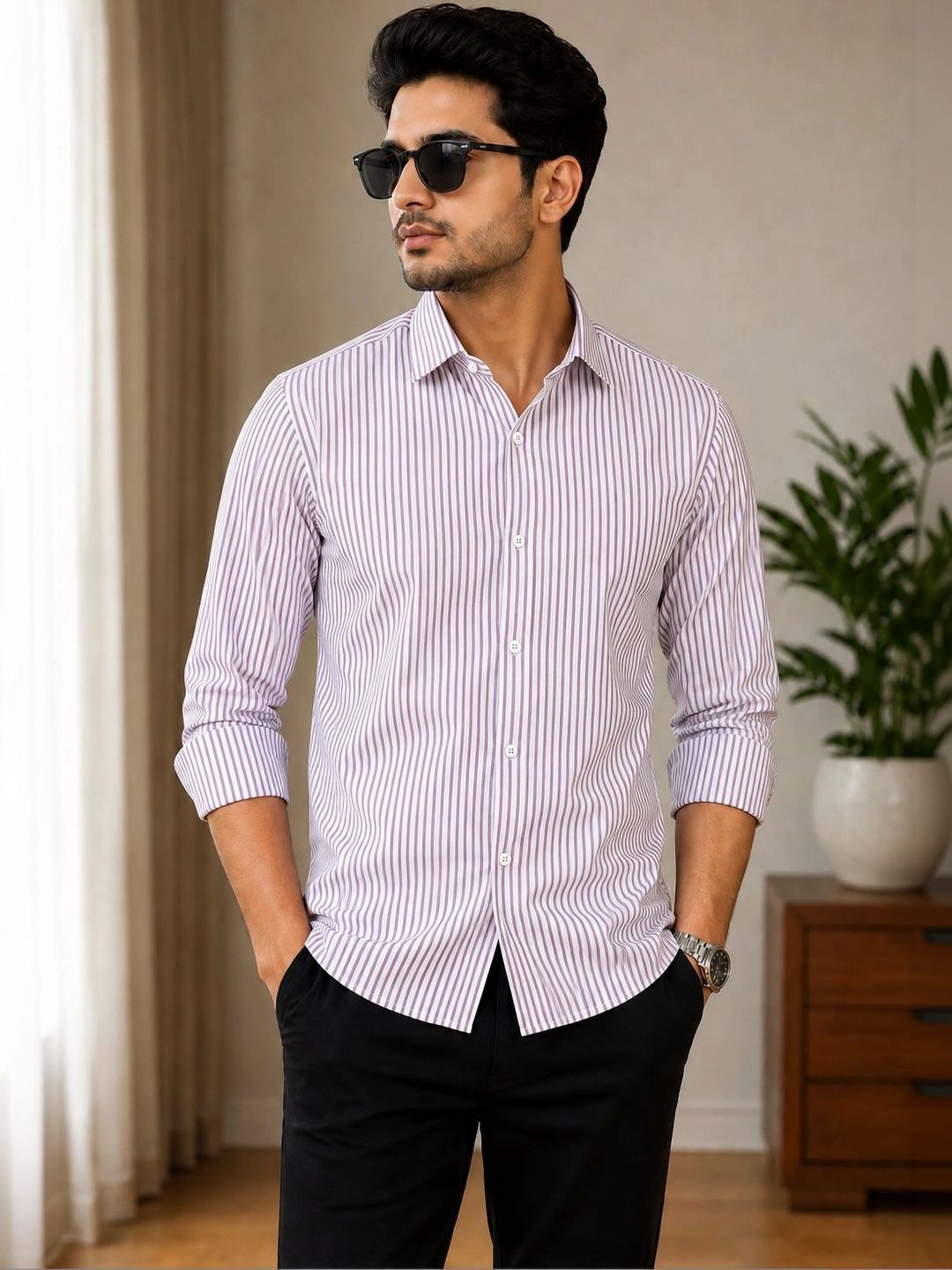 POLAR PARADISE Men Classic Striped Casual Shirt
