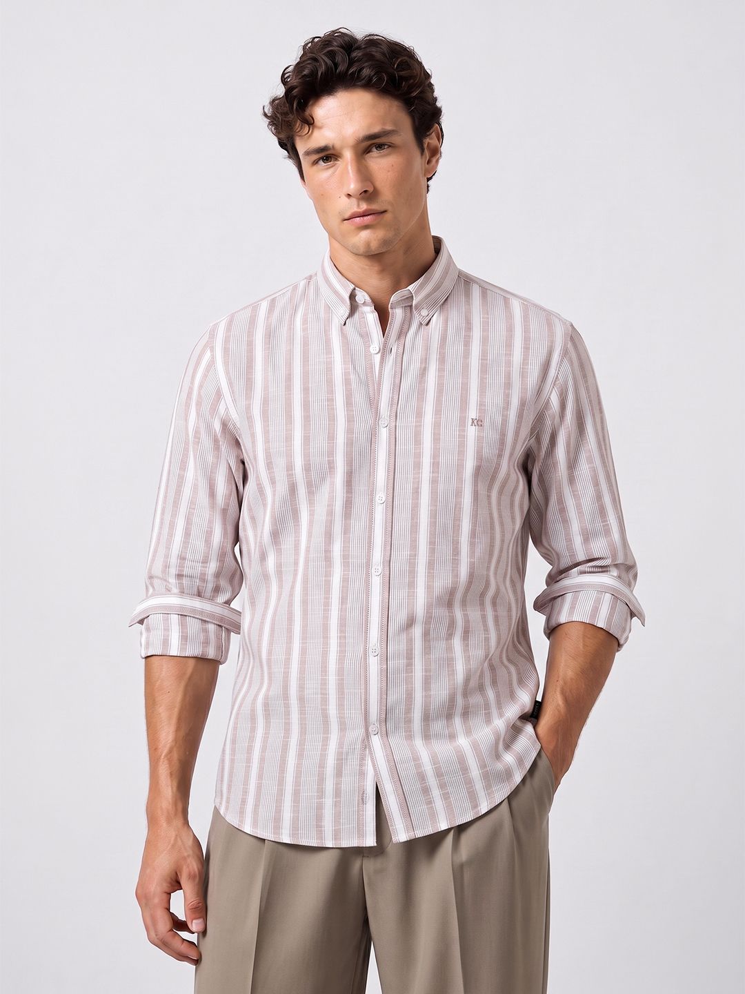 Kenneth Cole Striped Pure Cotton Casual Shirt