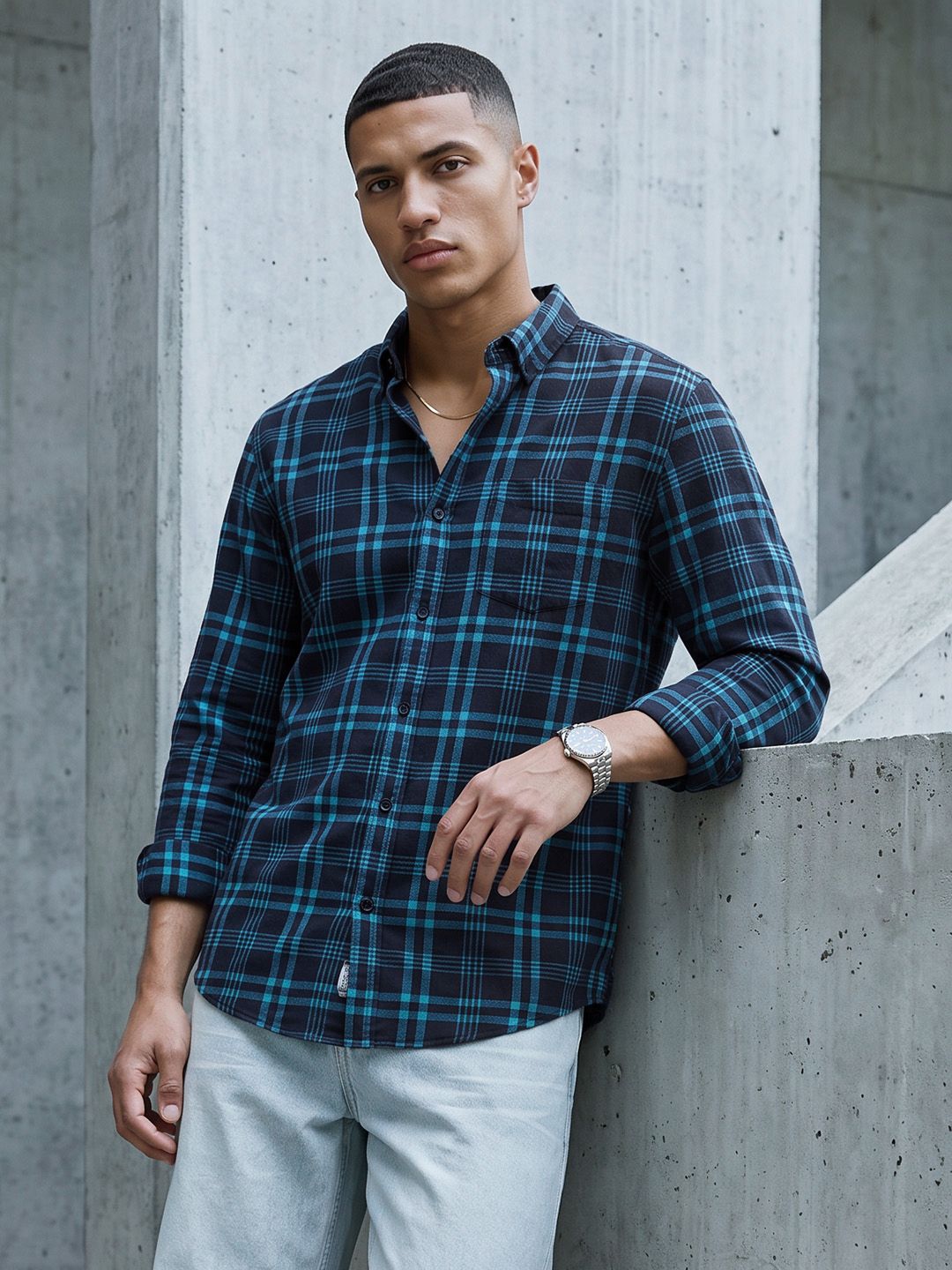 The Roadster Life Co. Tartan Checked Pure Cotton Casual Shirt