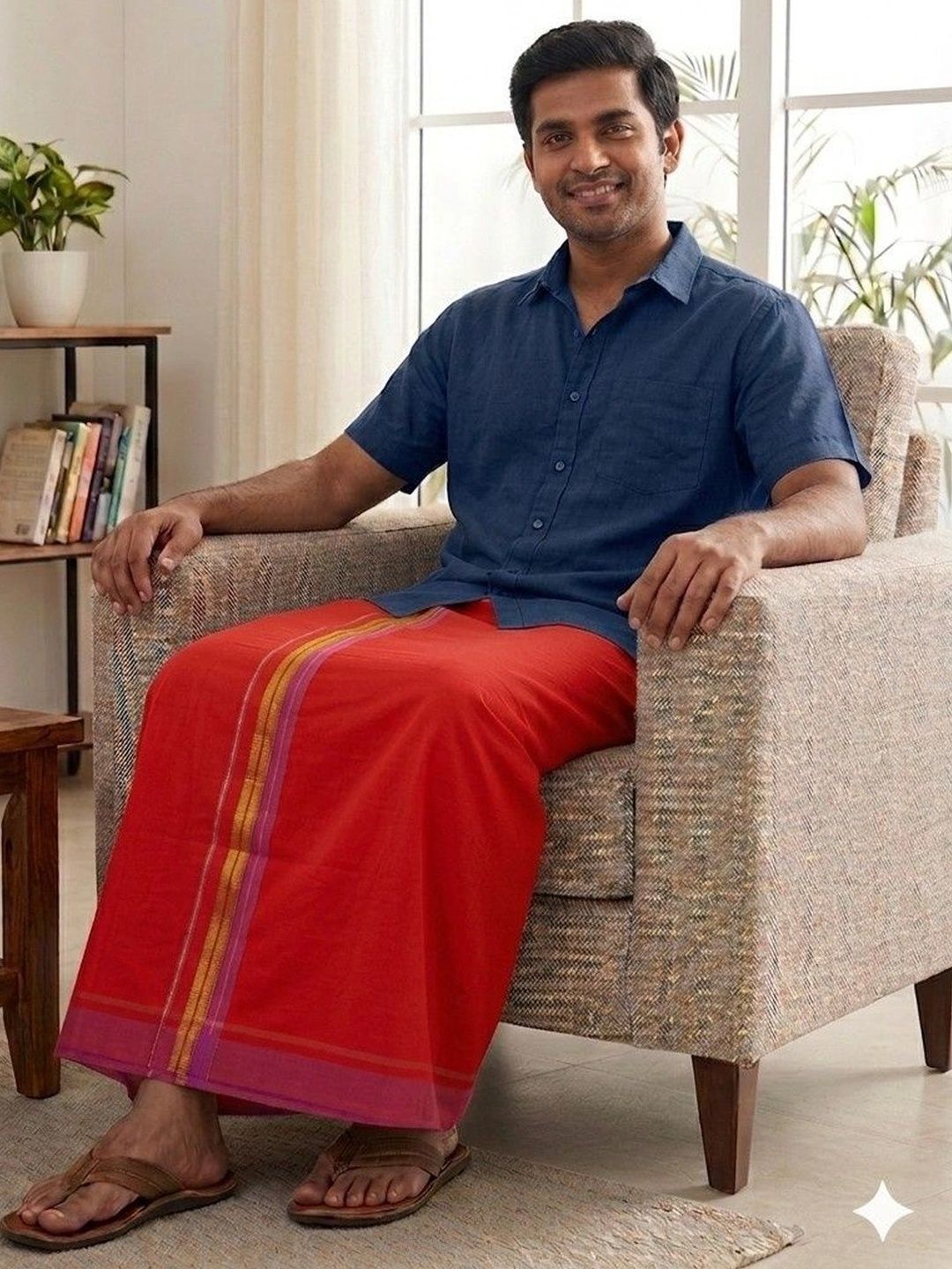 Sharan Elegance Men Striped Cotton Dhoti Dhotis
