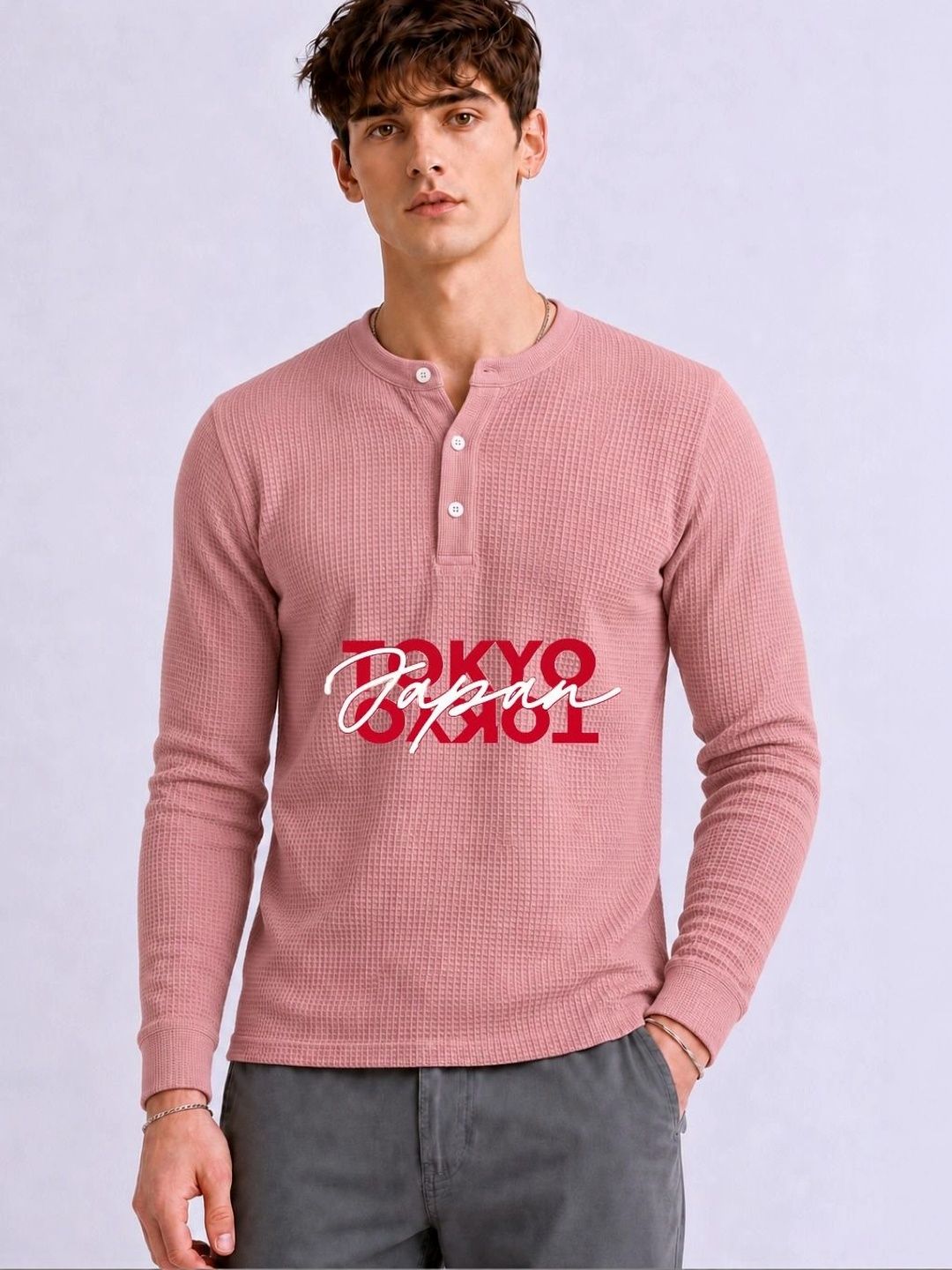 Mobox Men Typography Henley Neck T-shirt