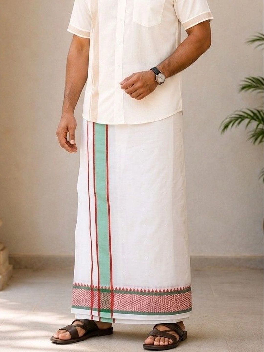 Sharan Elegance Men Striped Cotton Dhoti Dhotis