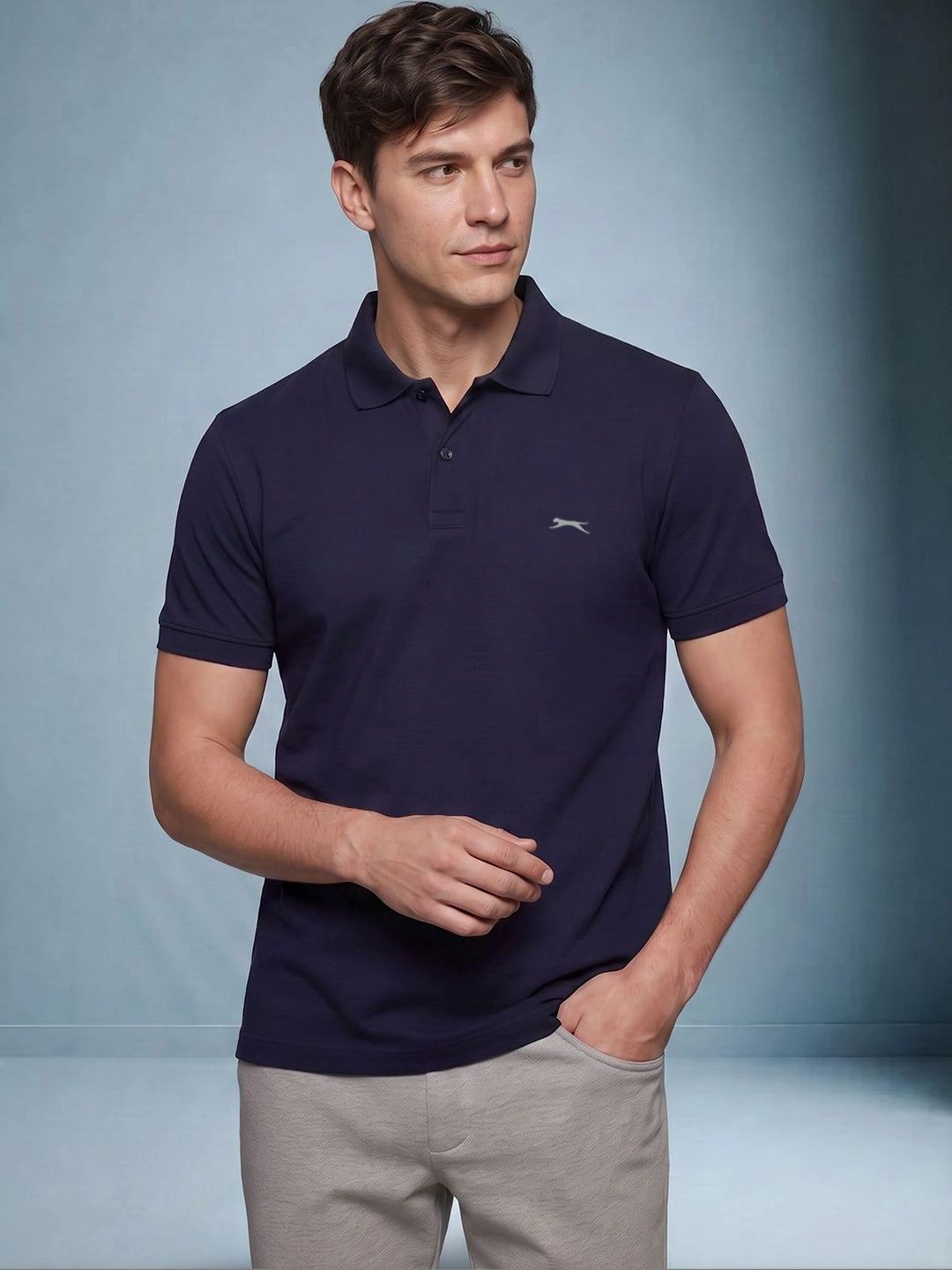 Slazenger Men Brand Logo Polo Collar T-shirt