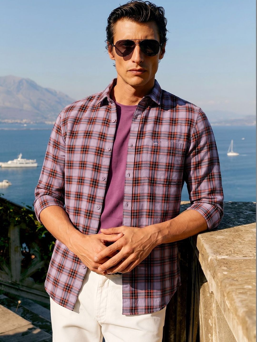 The Indian Garage Co Men Slim Fit Tartan Checks Opaque Checked Casual Shirt