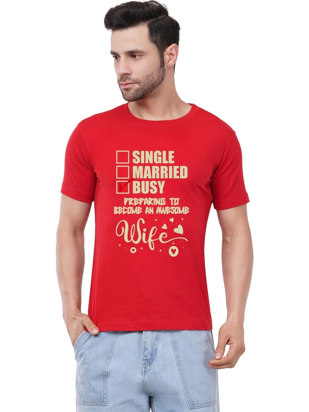 Aseria Men Printed Round Neck Short Sleeves Cotton T-shirt