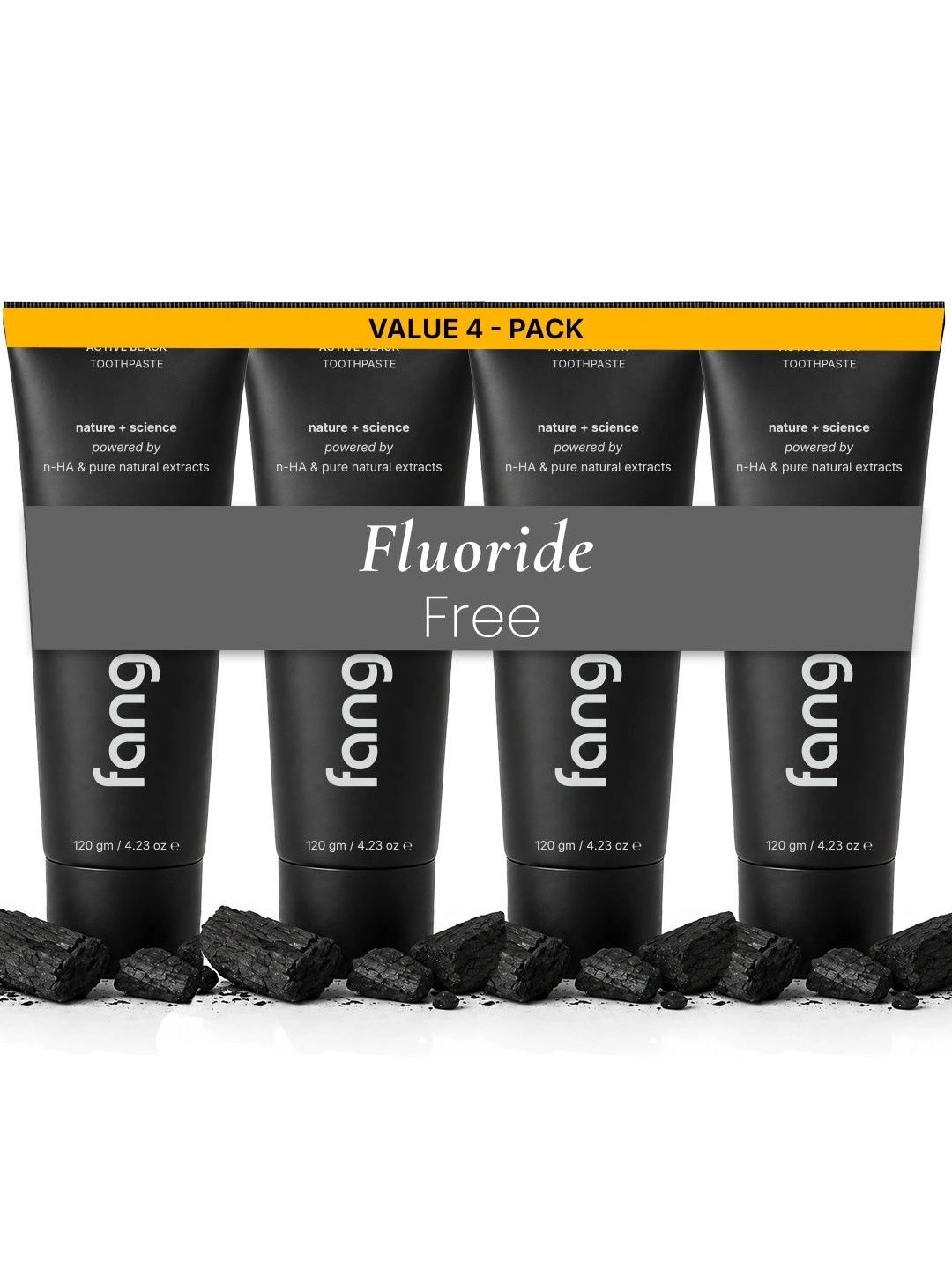 Fang Set Of 4 Active Black Toothpaste - 120 g Each deal from myntra