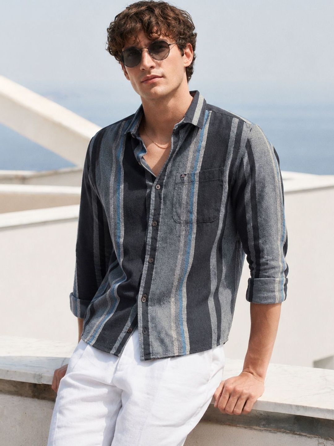 The Indian Garage Co Vertical Striped Pure Cotton Casual Shirt