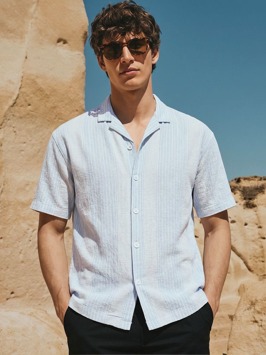 The Indian Garage Co Men Relaxed Fit Striped Resortwear Shirt