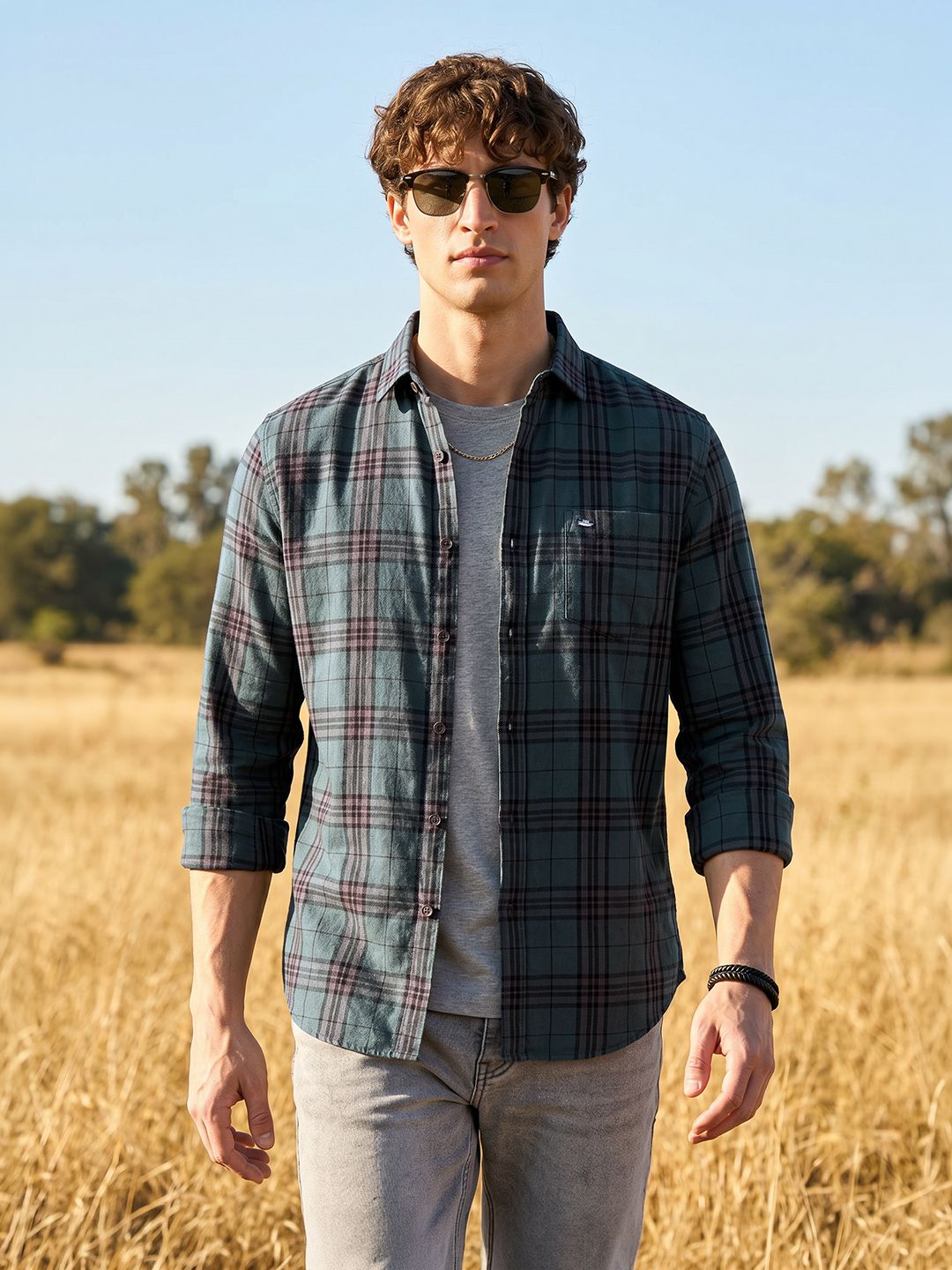 The Indian Garage Co Slim Fit Tartan Checks Opaque Twill Casual Shirt