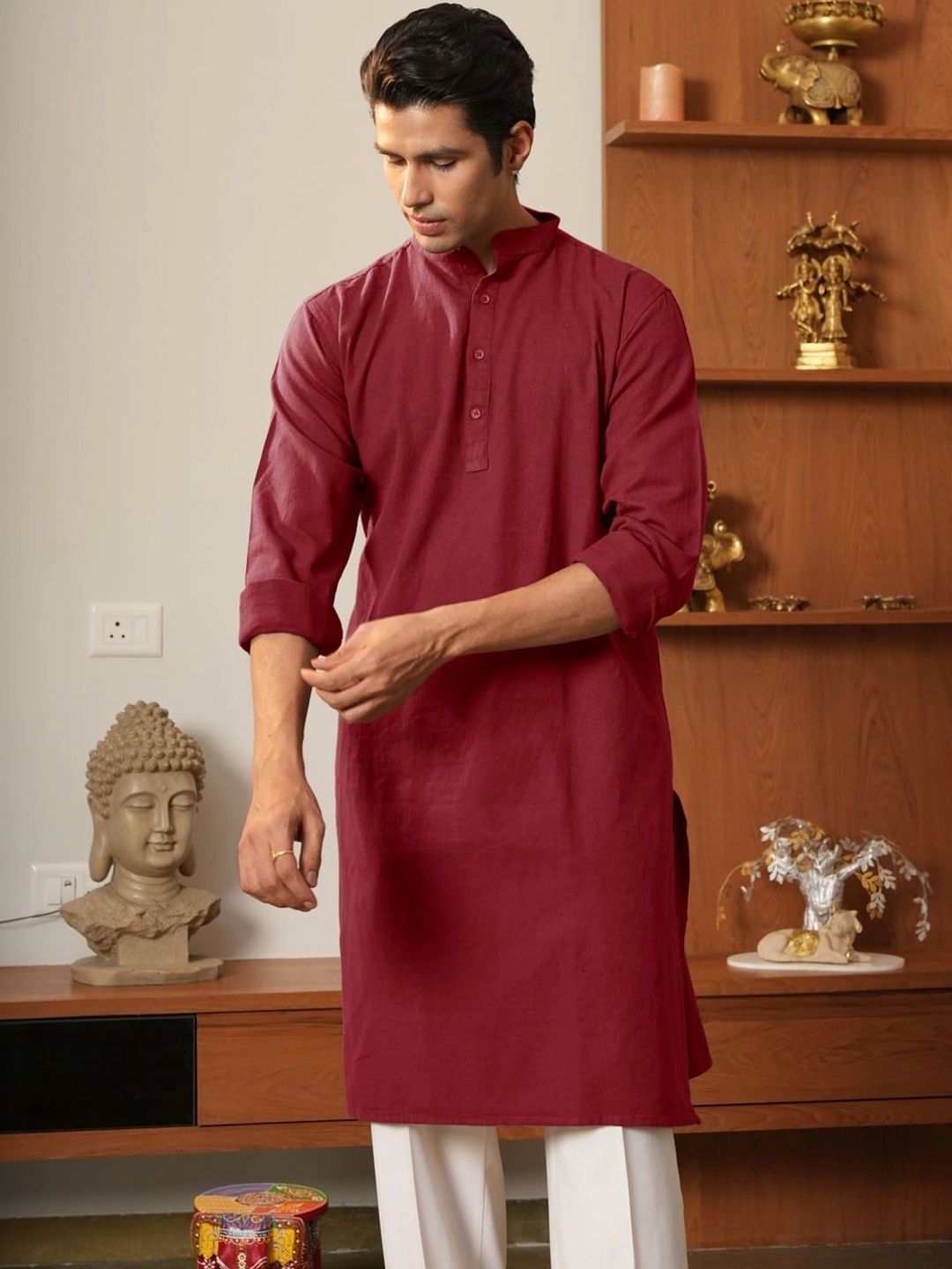 Anouk Men Pure Cotton Solid Knee Length Straight Kurta