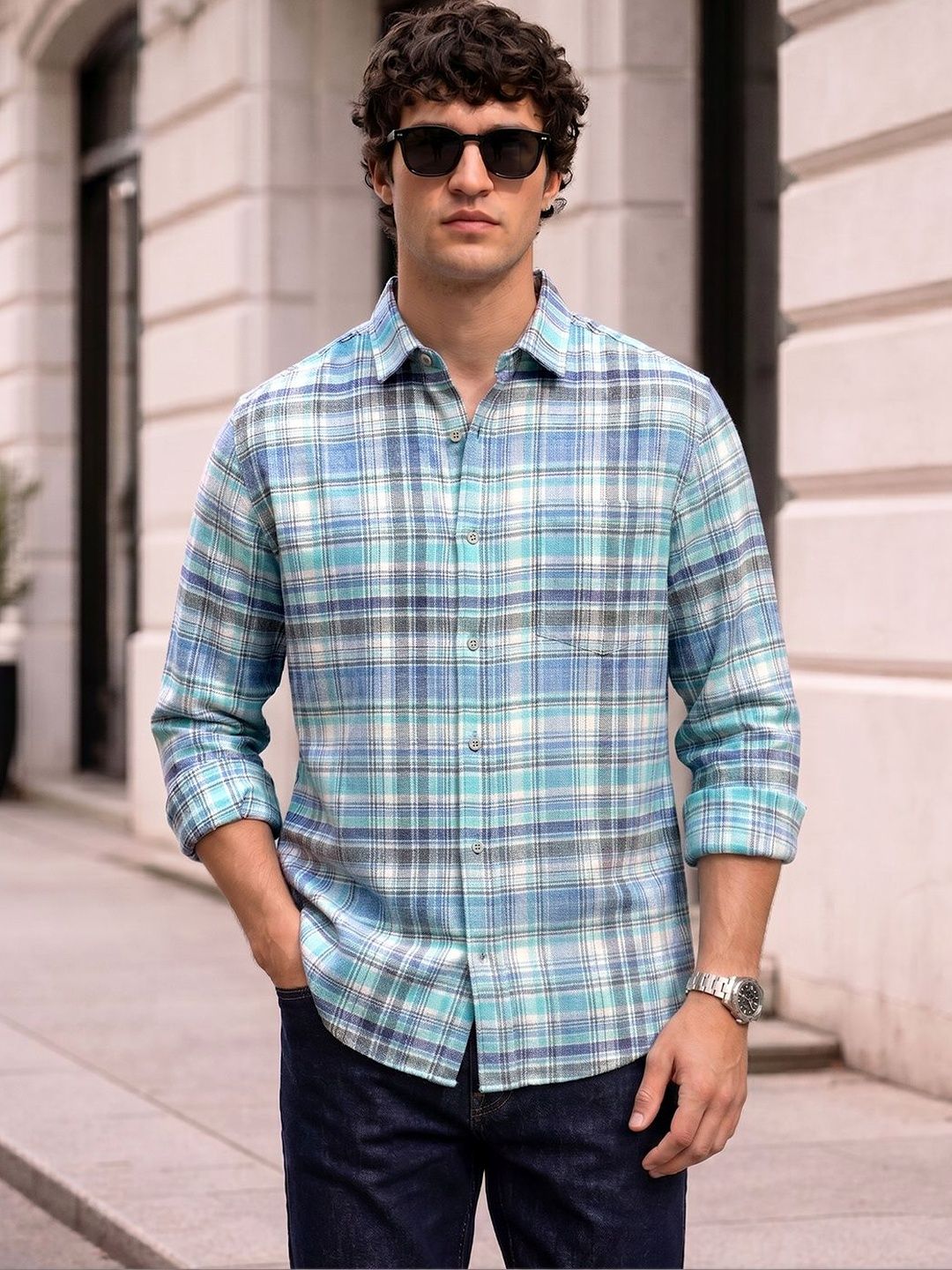 Buy The Indian Garage Co Men Navy Blue & Maroon Slim Fit Checked