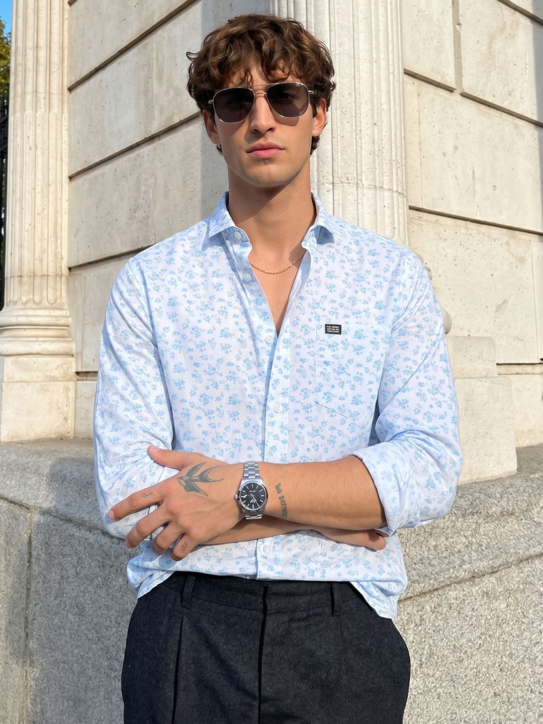 The Indian Garage Co Men Blue Slim Fit Printed Casual Shirt