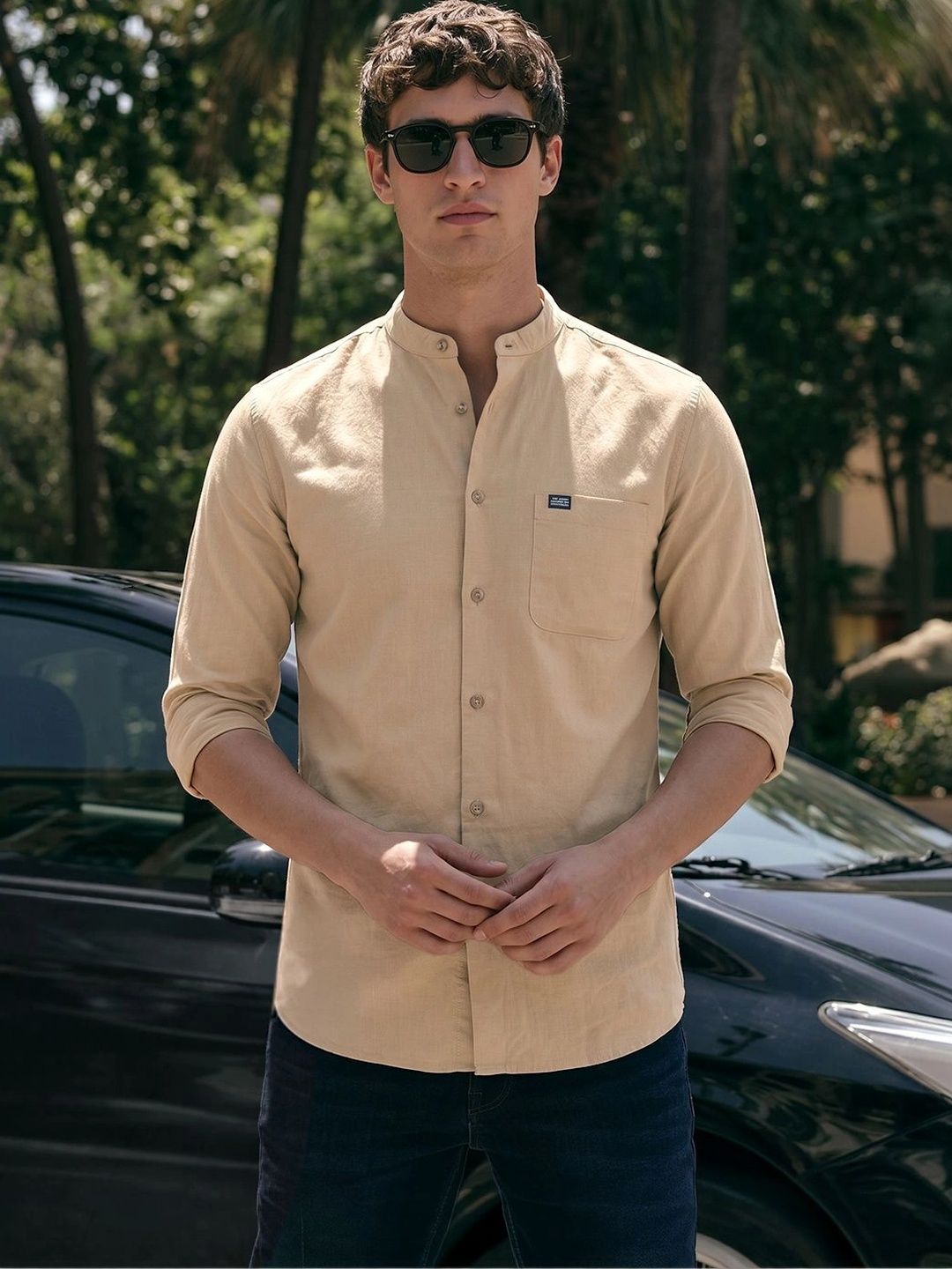 The Indian Garage Co Men Khaki Pure Cotton Casual Shirt