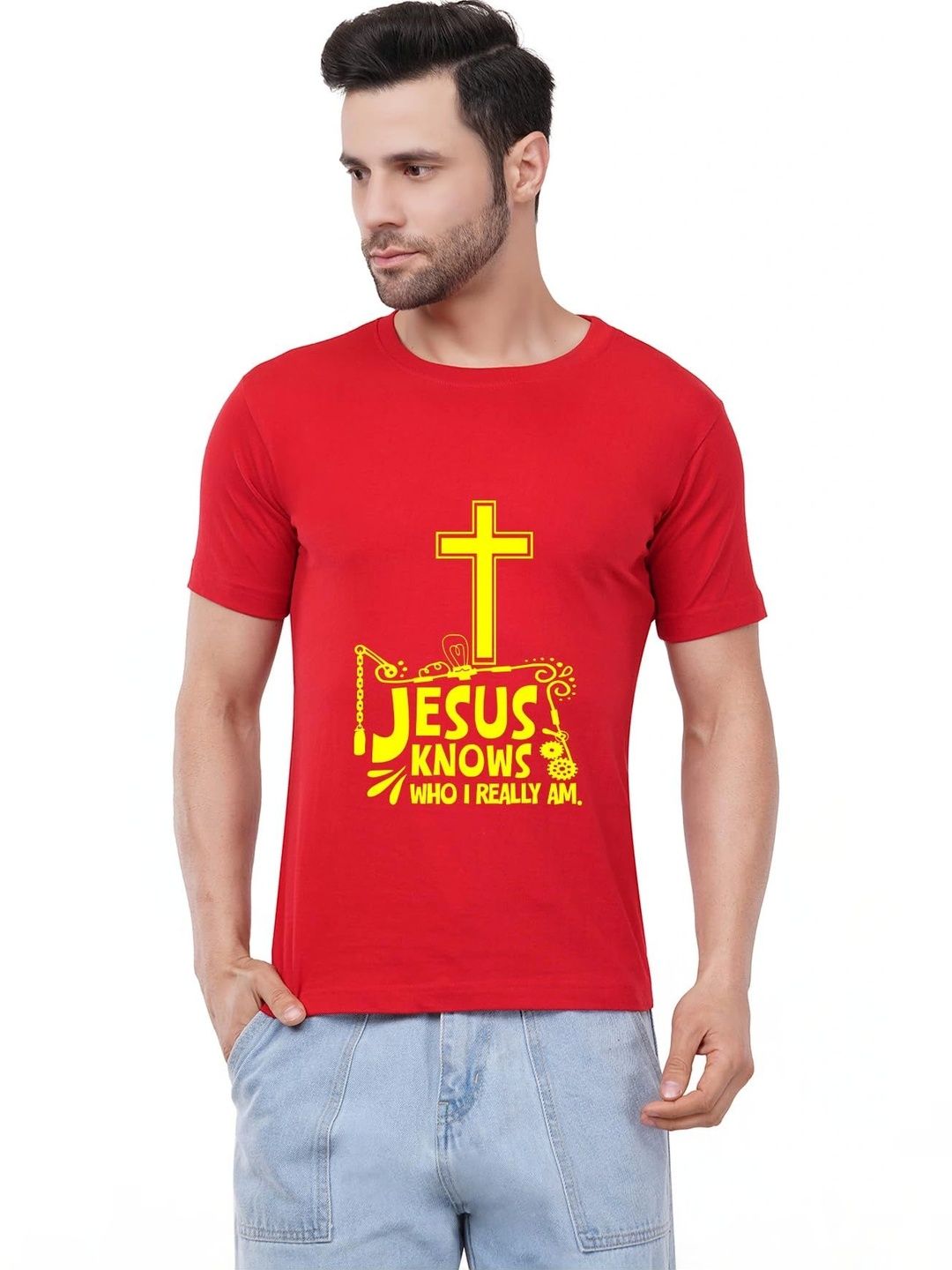 Aseria Men Printed Round Neck Short Sleeves Cotton T-shirt