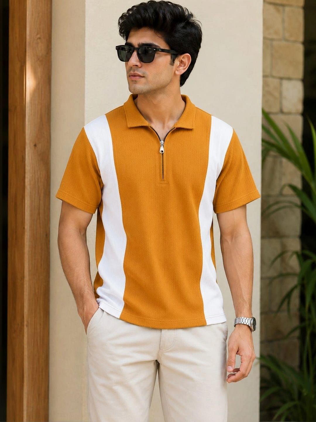 Blushme Men Colourblocked Polo Collar T-shirt