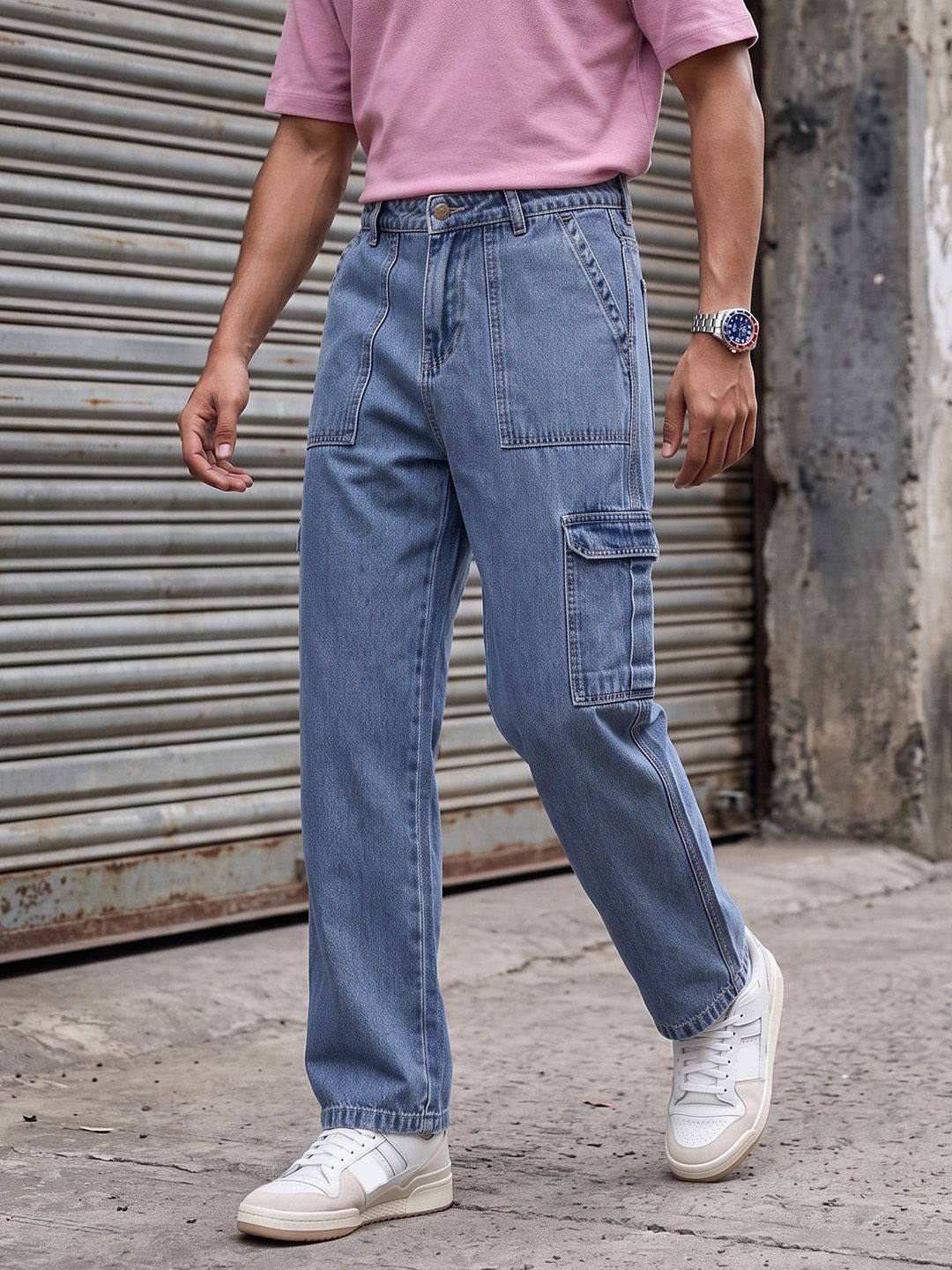 The Roadster Lifestyle Co. Men Relaxed Fit Pure Cotton Cargo Jeans
