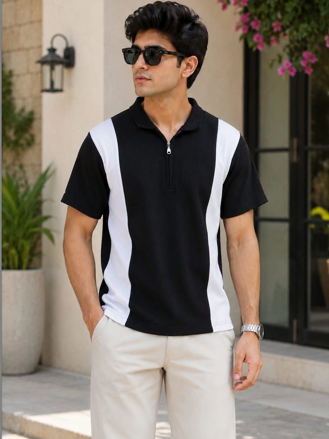 Blushme Men Colourblocked Polo Collar T-shirt