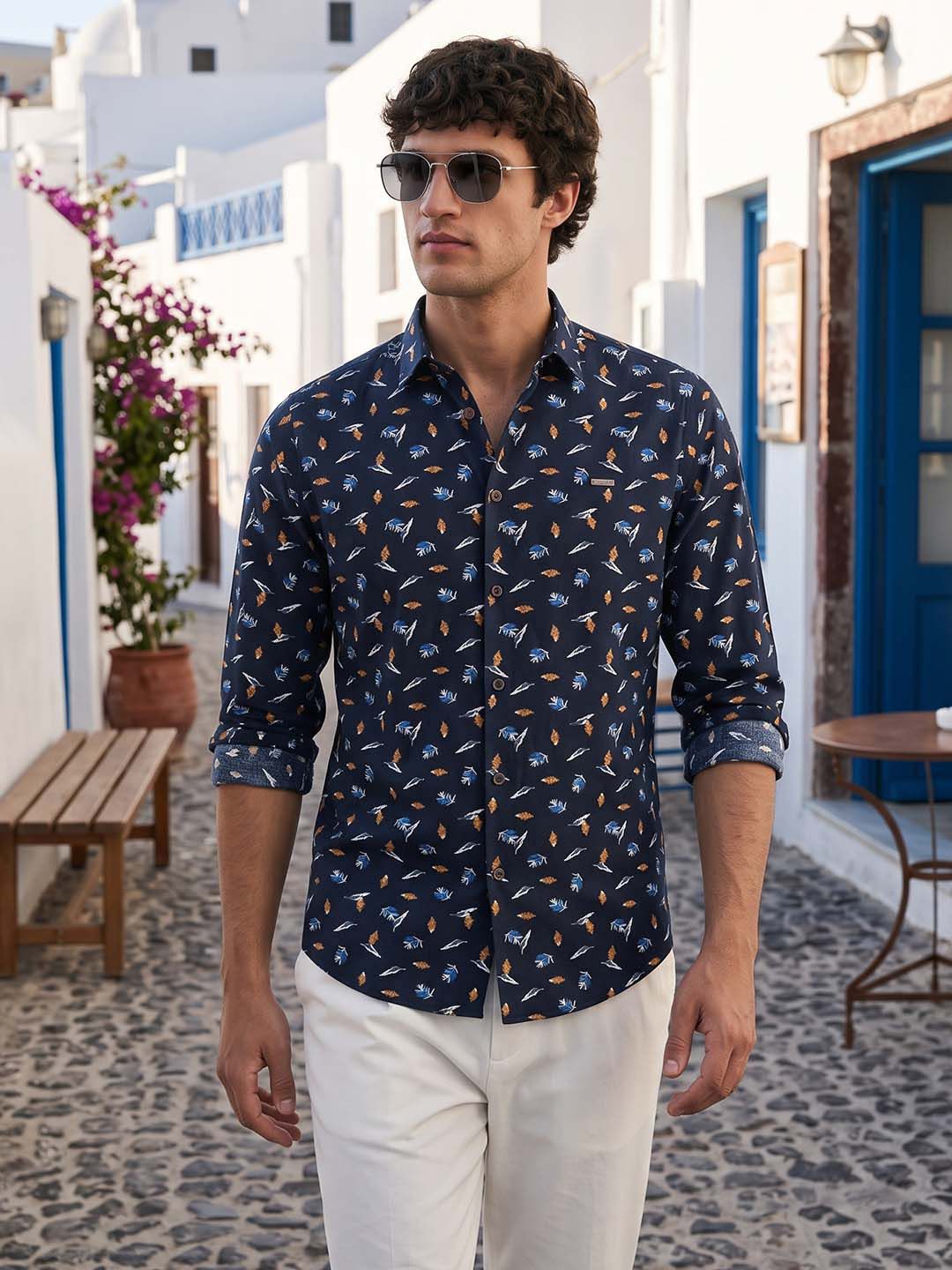 The Indian Garage Co Men Black Slim Fit Printed Casual Shirt