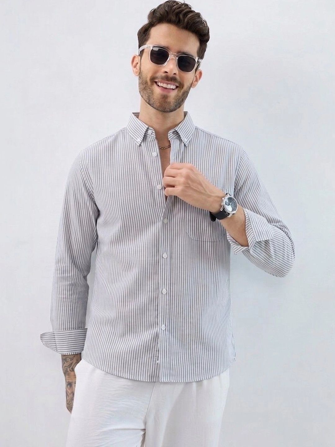 R.Code by The Roadster Life Co. Men Standard Striped Casual Shirt