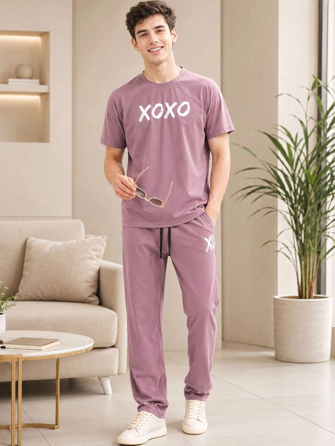 WEET Men Printed Pure Cotton T-Shirt and Pyjama Night Suits