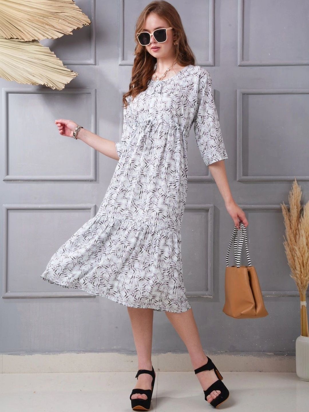 Minelli Print A-Line Midi Dress