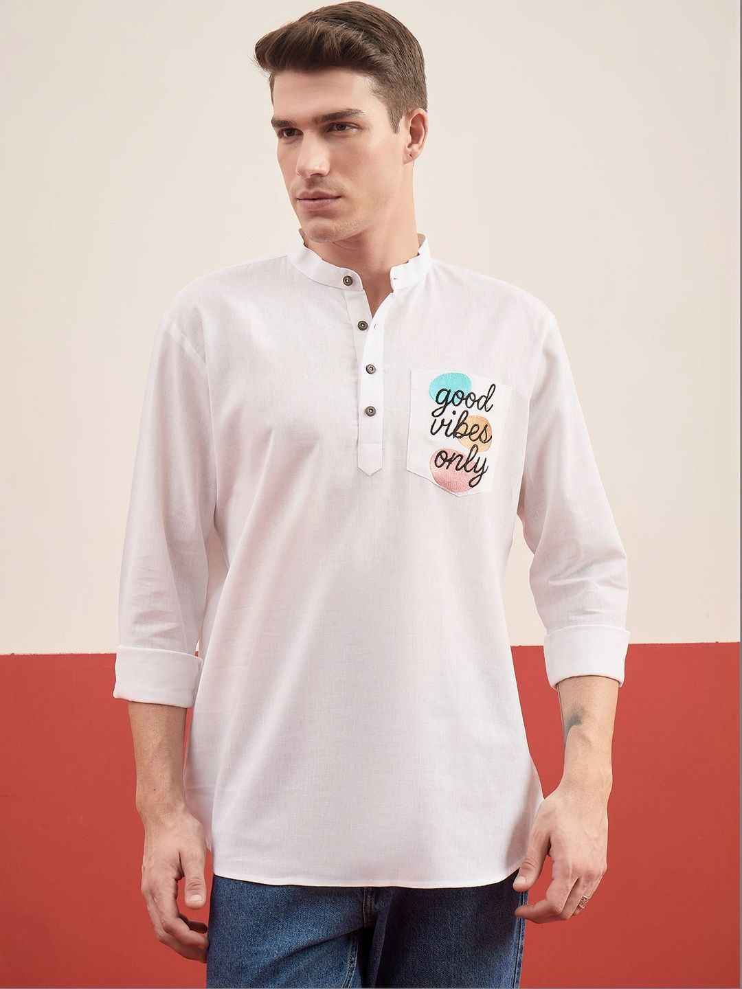 House of Pataudi Men Embroidered Thread Work Kurta