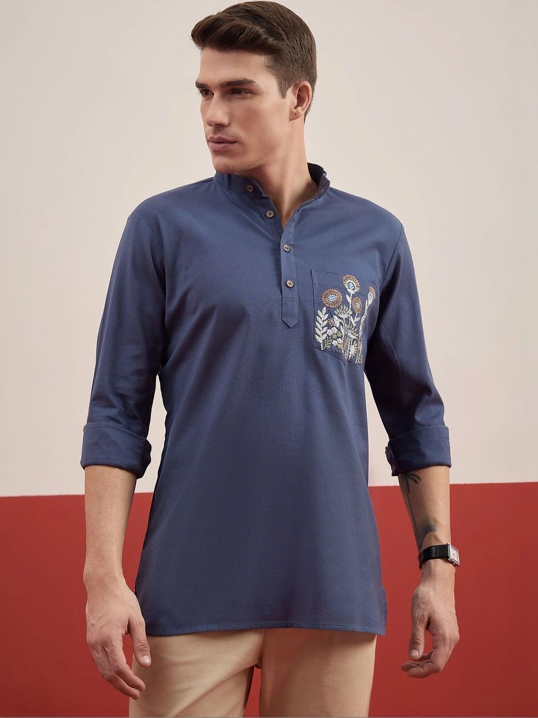 House of Pataudi Men Embroidered Thread Work Kurta