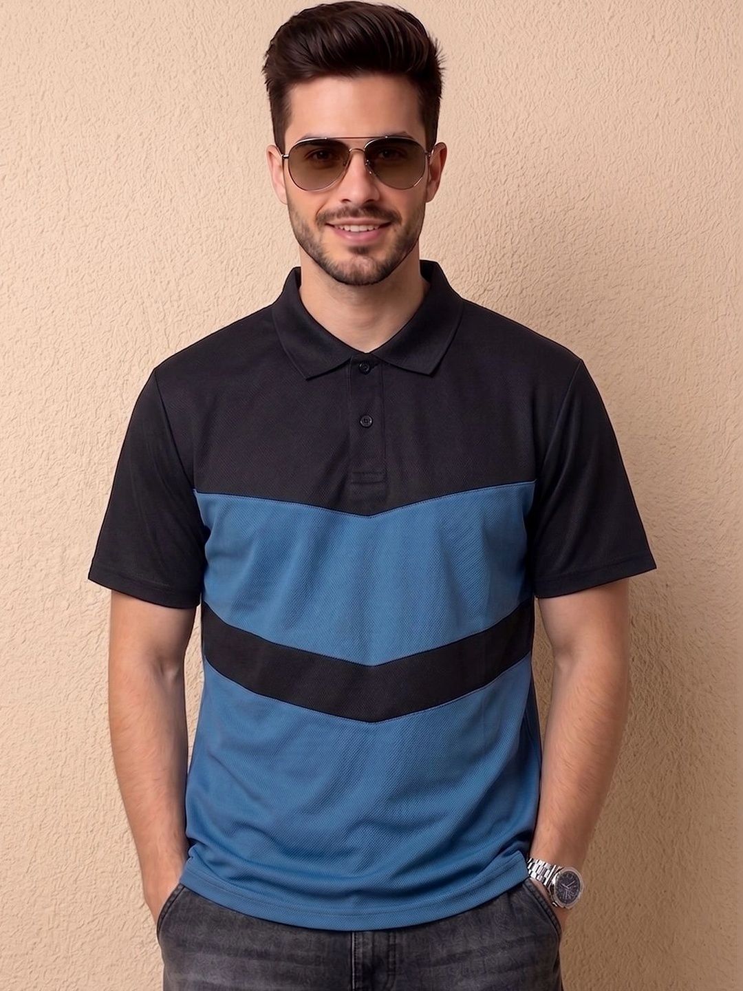 AIN6 Men Colourblocked Polo Collar T-shirt