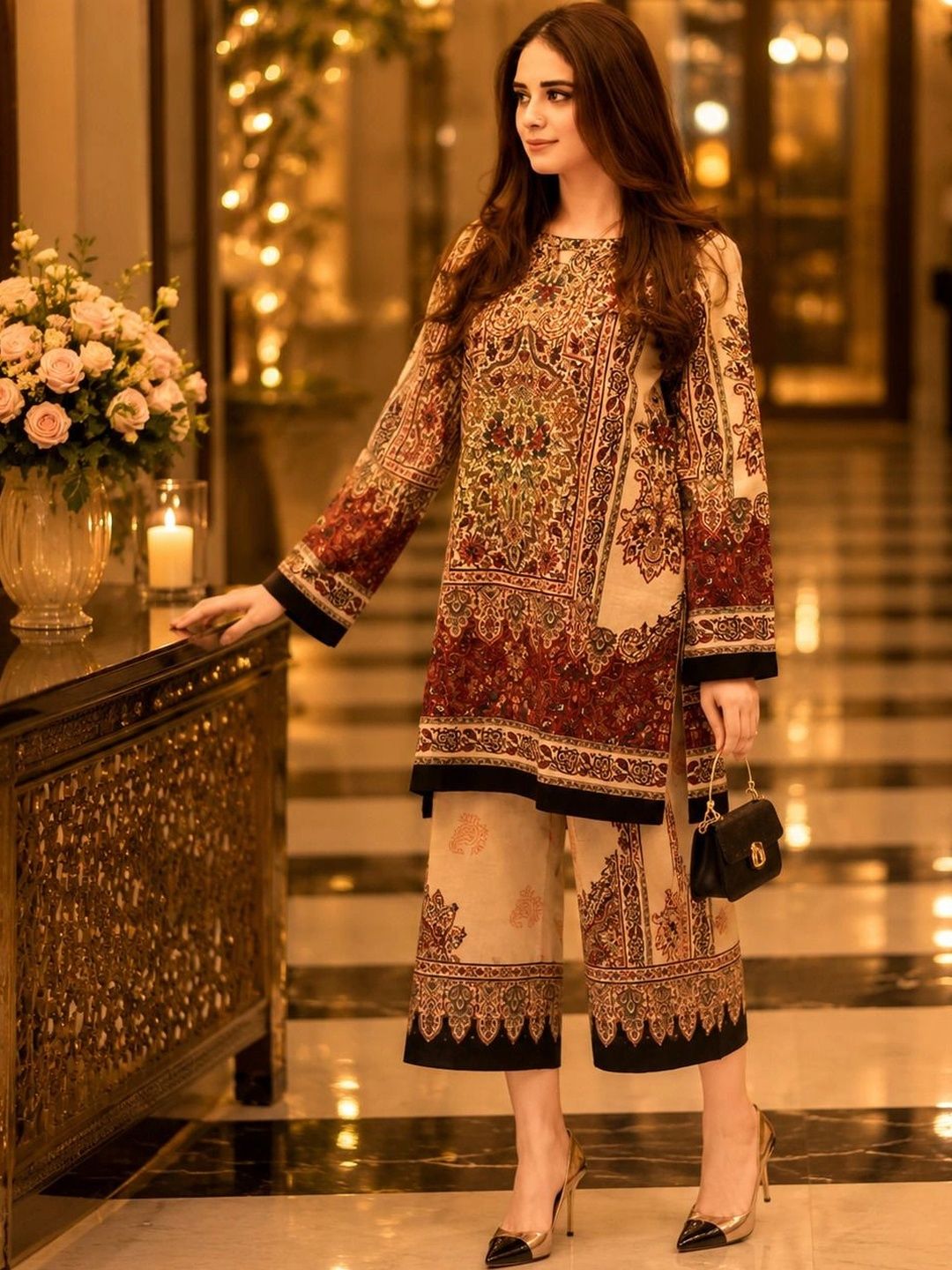 BE IN TEXO FAB Indie Florals Printed Tunic with Palazzos