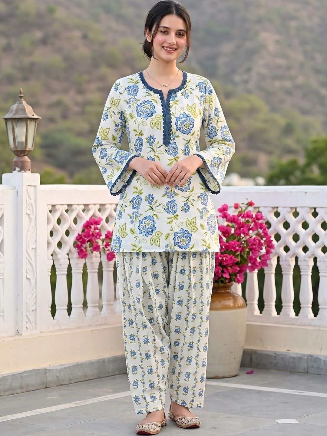 Anouk Romantic Florals Cotton Printed Tunic with Farshi Salwar