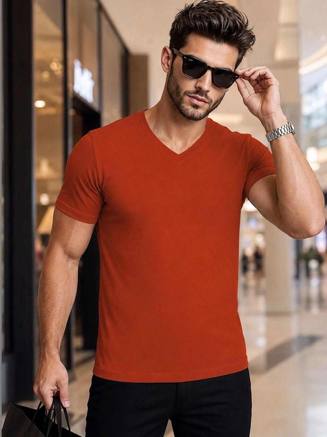 FBAR Men Solid Cotton V Neck T Shirt