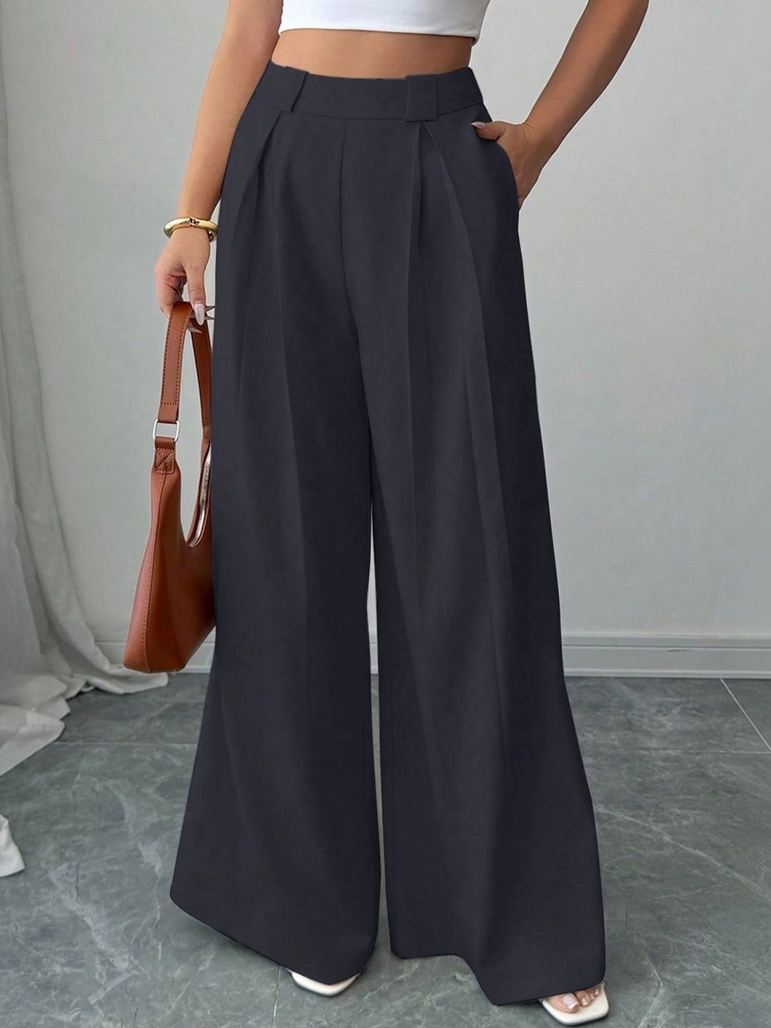 AAHWAN Women Relaxed High-Rise Loose Fit Formal Trouser