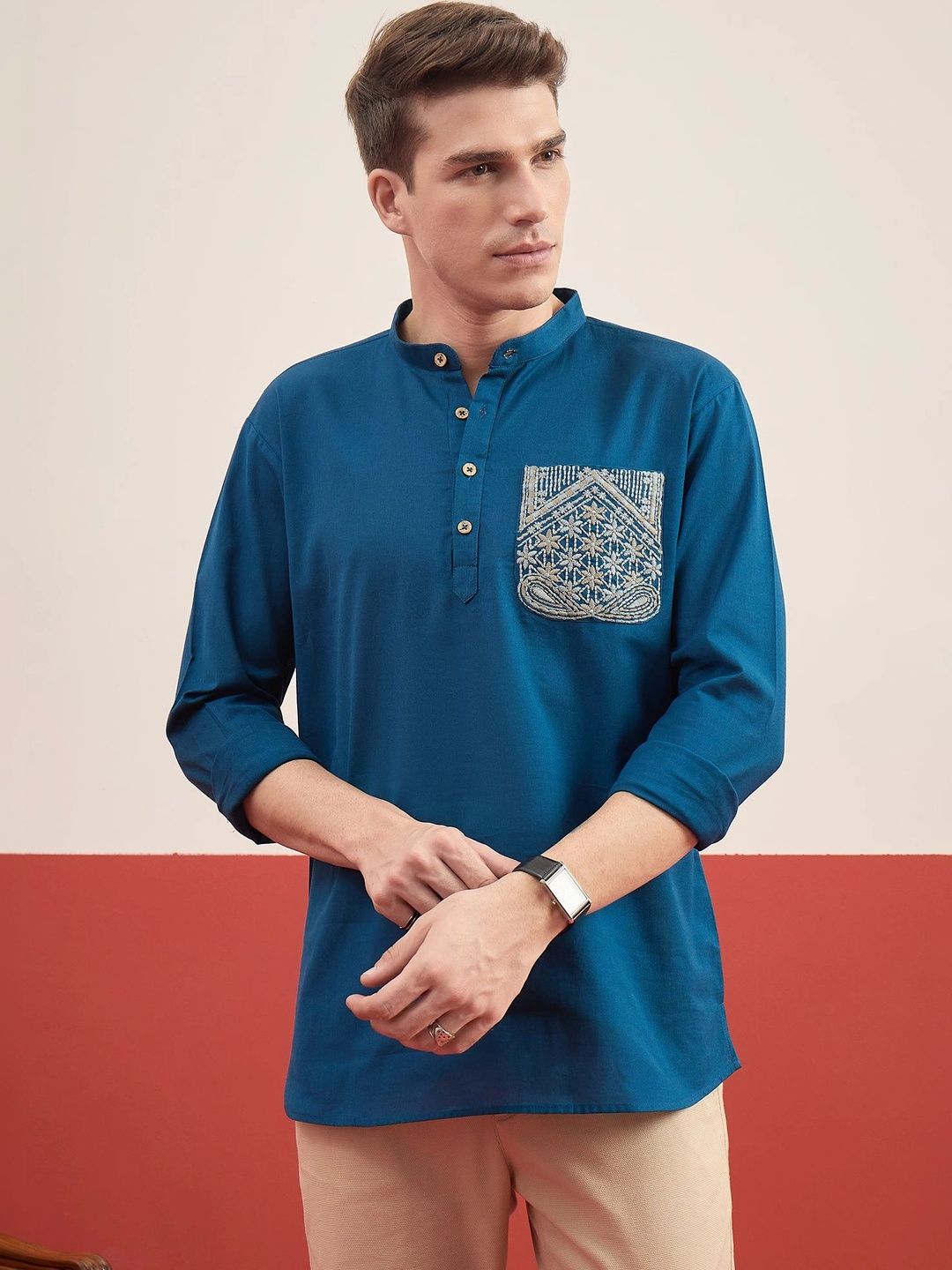 House of Pataudi Men Embroidered Thread Work Kurta