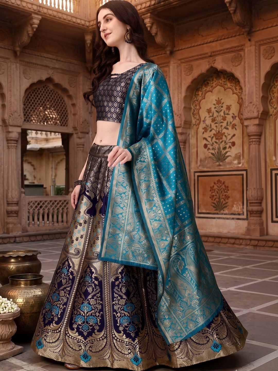 SWAMI STUDIO Semi-Stitched Lehenga Blouse With Dupatta