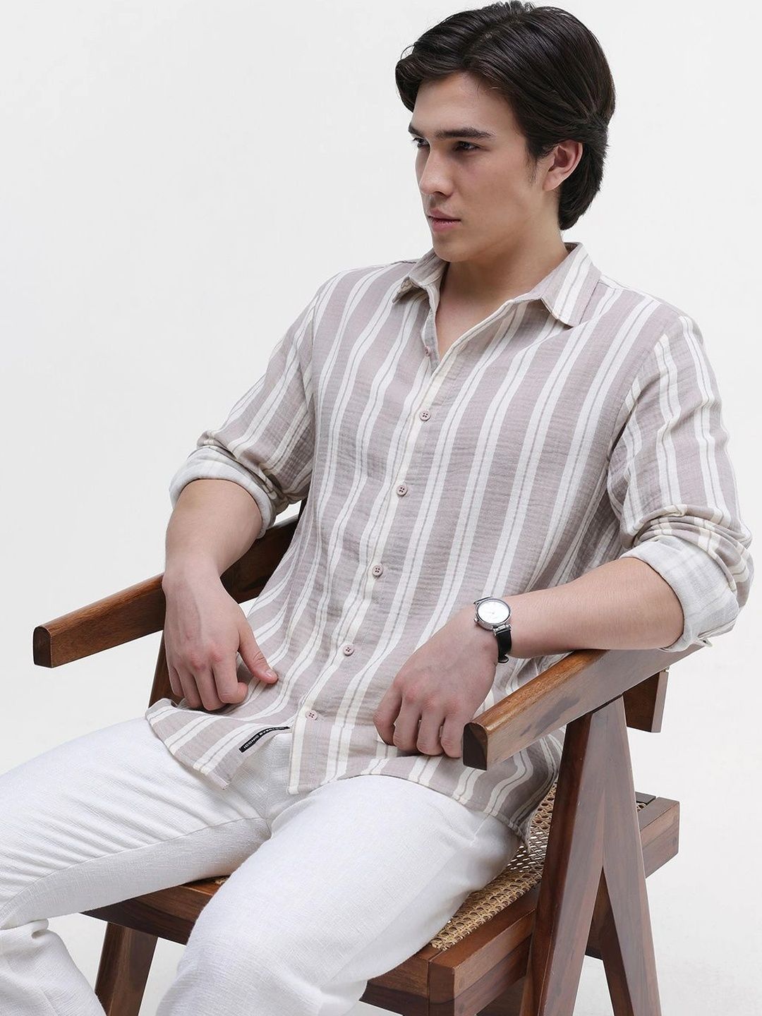 CAHOOT Men's Yarn Dyed Striped Double Cloth Regular Fit Shirt