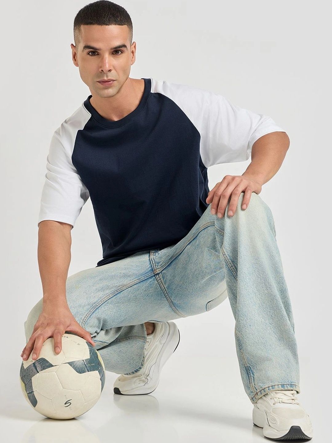 DILLINGER Men Solid Oversized Raglan Sleeve Cotton Tshirt