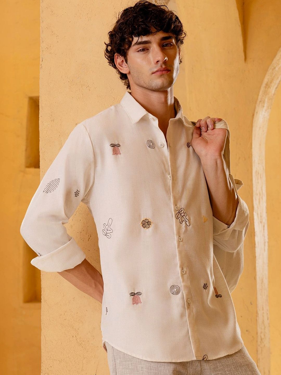 CAHOOT Men's All Over Embroidered Regular Fit Shirt