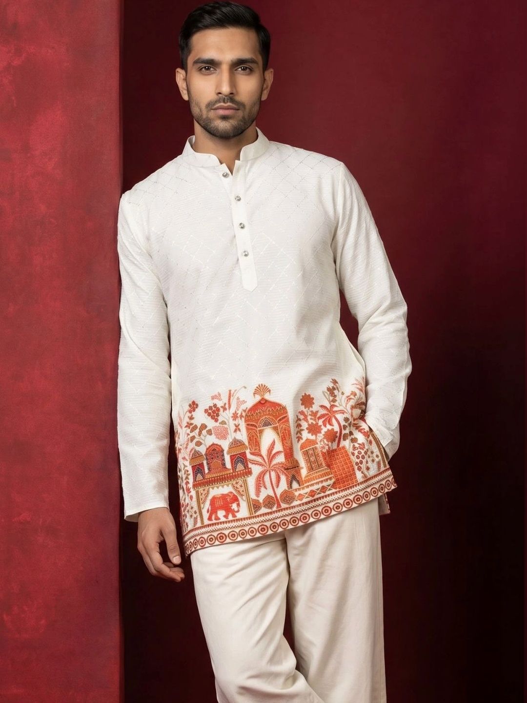 Anouk Men Floral Printed Thread Work Floral Kurta