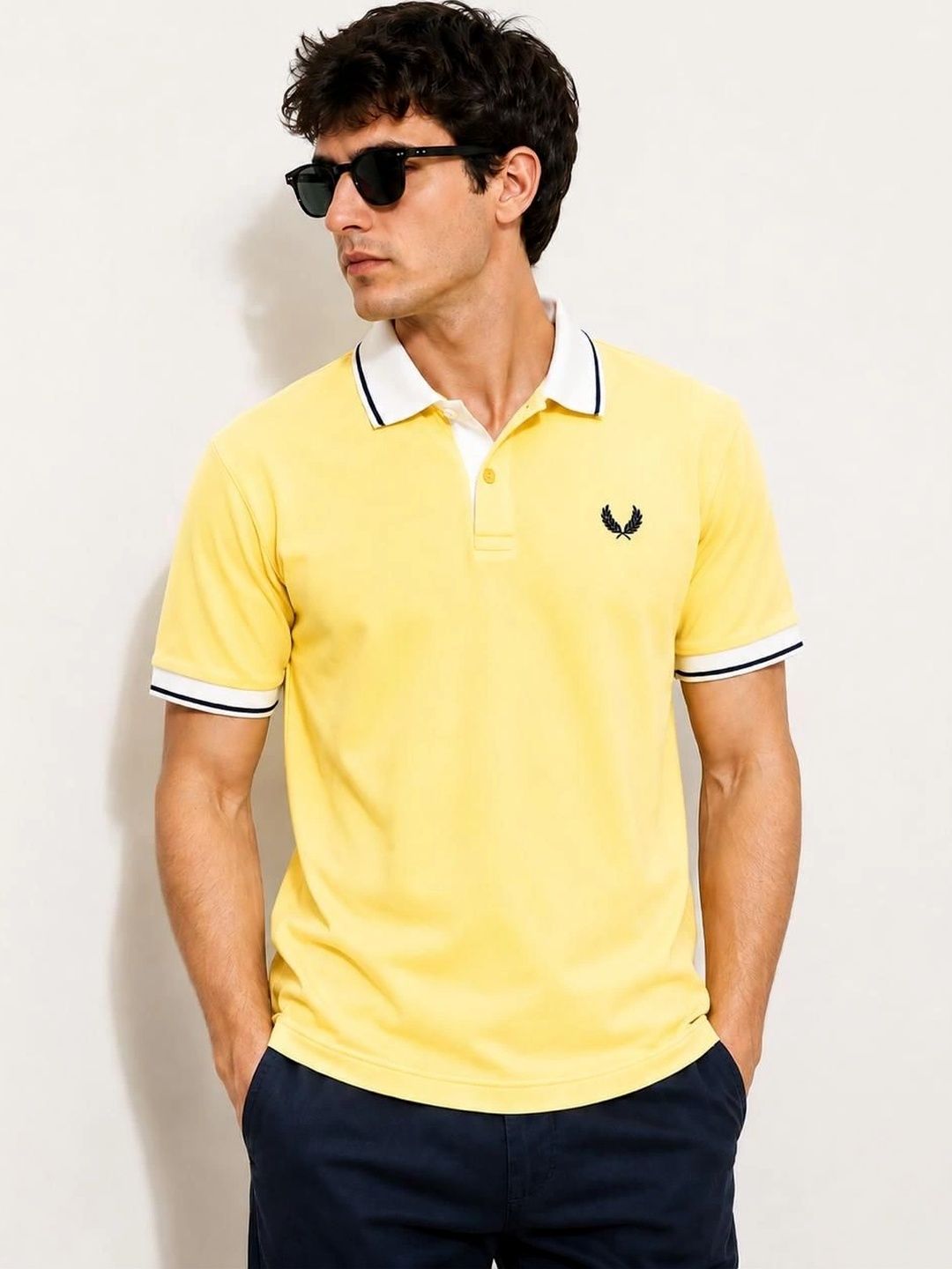 Raves Raves Men Brand Logo Polo Collar Bio Finish T-shirt
